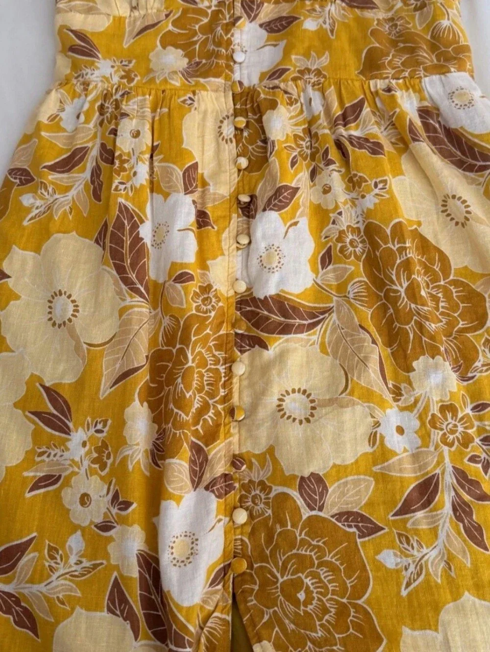 A&F Maxi Dress, Size XS, Linen Blend, Yellow Tones, Sleeveless